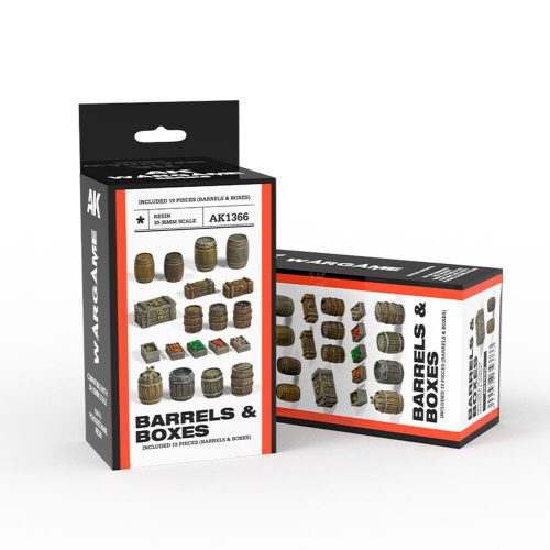 AK Interactive - BARRELS & BOXES  WARGAME SET (RESIN 30-35MM)