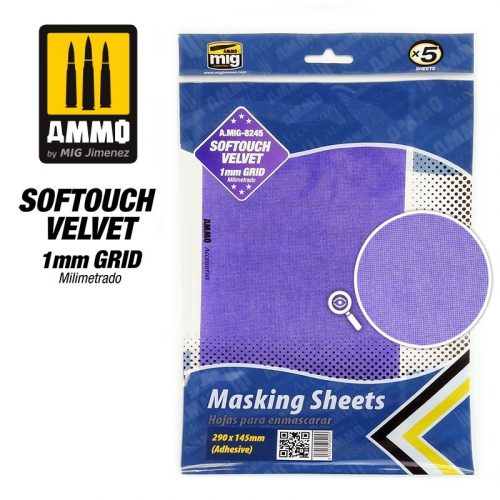 AMMO - Softouch Velvet Masking Sheets 1Mm Grid (X5 Sheets, 290Mm X 145Mm, Adhesive)