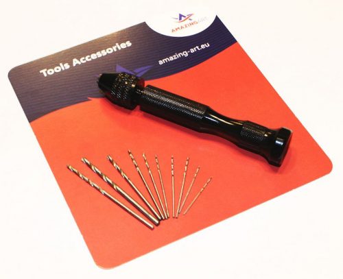 AmazingArt - Mini Hand Drill + 10 Drill Bits From 0.3 - 3.2Mm