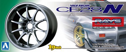 Aoshima - Volk racing ce28n(titanium silver) wheel and tyres set