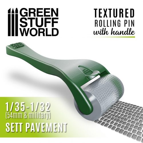 Green Stuff World - Rolling Pin with Handle - Sett Pavement (for 1:35, 1:32 scale)