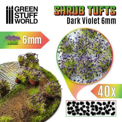 Green Stuff World - Shrubs TUFTS - 6mm self-adhesive - DARK VIOLET (40 pcs.)