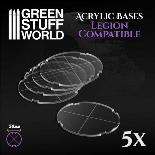 Green Stuff World - Acrylic Round Base 50mm - Pack x5 LEGION (thickness 3mm)