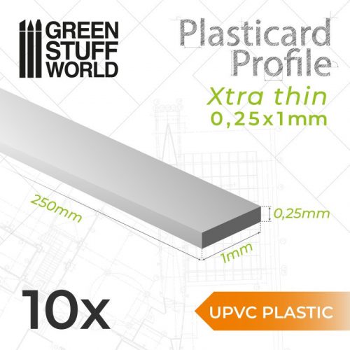 Green Stuff World - uPVC Plasticard - Profile Xtra-thin 0.25x1 mm 