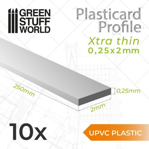 Green Stuff World - uPVC Plasticard - Profile Xtra-thin 0.25mm x 2mm 