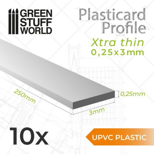 Green Stuff World - uPVC Plasticard - Profile Xtra-thin 0.25mm x 3mm 