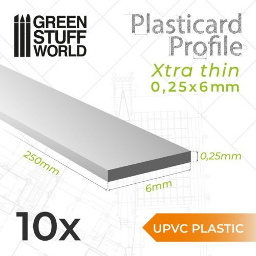 Green Stuff World - uPVC Plasticard - Profile Xtra-thin 0.25mm x 6mm 