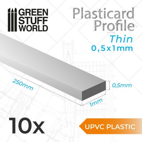 Green Stuff World - uPVC Plasticard - Thin 0.50mm x 1mm 