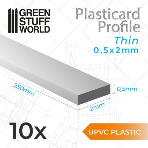 Green Stuff World - uPVC Plasticard - Thin 0.50mm x 2mm 