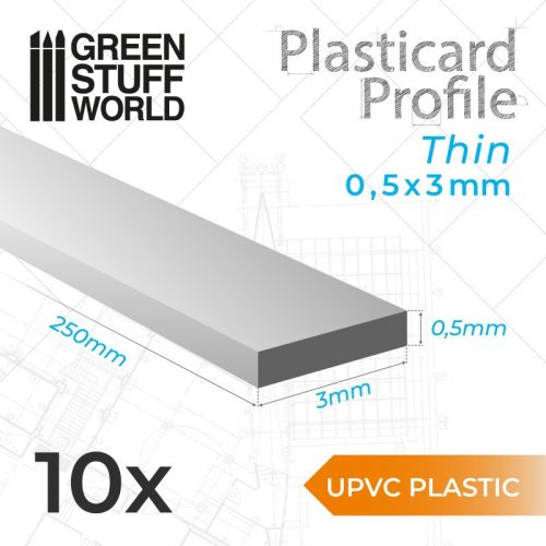 Green Stuff World - uPVC Plasticard - Thin 0.50mm x 3mm 