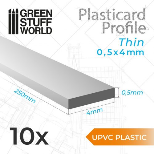 Green Stuff World - uPVC Plasticard - Thin 0.50mm x 4mm 