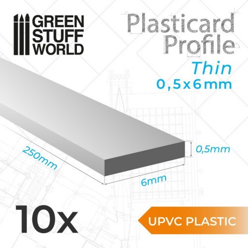 Green Stuff World - uPVC Plasticard - Thin 0.50mm x 6mm 