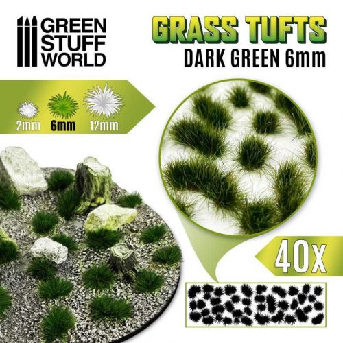 Green Stuff World - Grass TUFTS - 6mm self-adhesive - DARK GREEN (40 pcs)