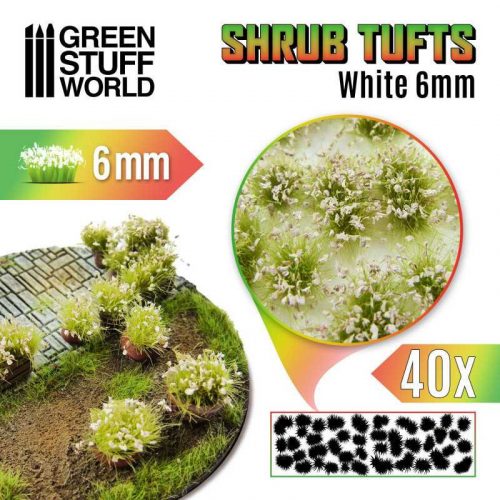 Green Stuff World - Shrubs TUFTS - 6mm self-adhesive - WHITE (40 pcs.)