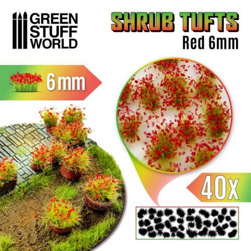 Green Stuff World - Shrubs TUFTS - 6mm self-adhesive - RED Flowers (40 pcs.)