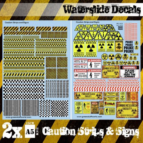 Green Stuff World - Waterslide Decals - Caution Strips And Signs