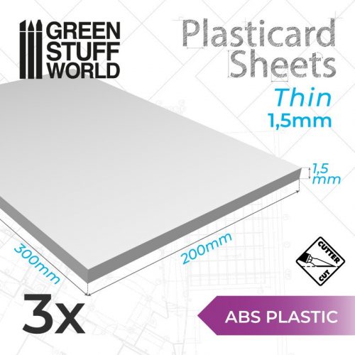 Green Stuff World - ABS Plasticard A4 - 1'5 mm COMBOx3 sheets 