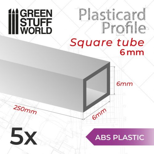 Green Stuff World - ABS Plasticard - Profile SQUARED TUBE 6mm 