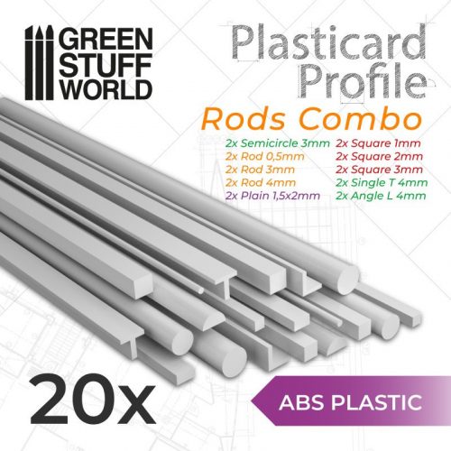 Green Stuff World - ABS Plasticard - Profile - 20x RODs Variety Pack 