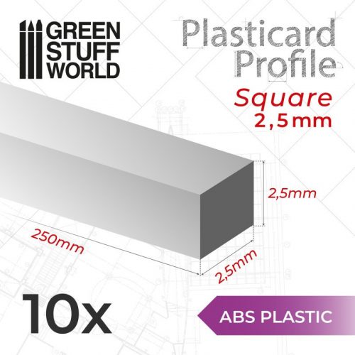 Green Stuff World - ABS Plasticard - Profile SQUARED ROD 2.5mm 