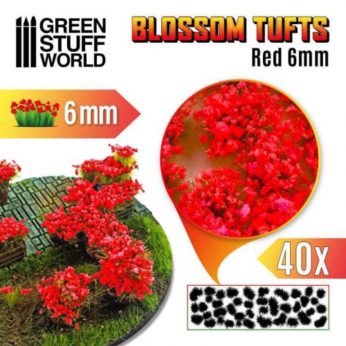 Green Stuff World - Blossom TUFTS - 6mm self-adhesive - RED Flowers (40 pcs.)