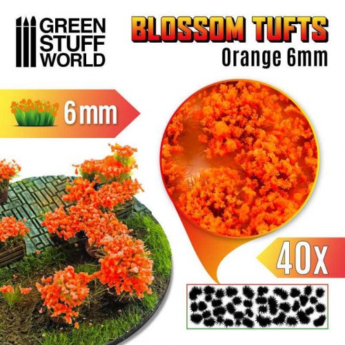 Green Stuff World - Blossom TUFTS - 6mm self-adhesive - ORANGE Flowers (40 pcs.)