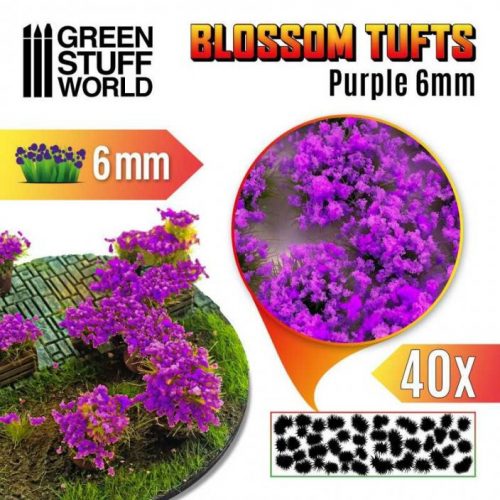 Green Stuff World - Blossom TUFTS - 6mm self-adhesive - PURPLE Flowers (40 pcs.)