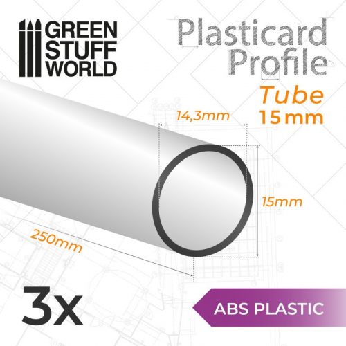 Green Stuff World - ABS Plasticard - Profile TUBE 15mm PIPELINE 