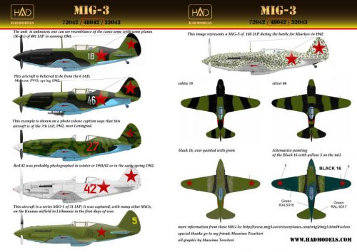 HAD models - MiG-3 (silver 46, white 18, black 16, red 42, red 27)