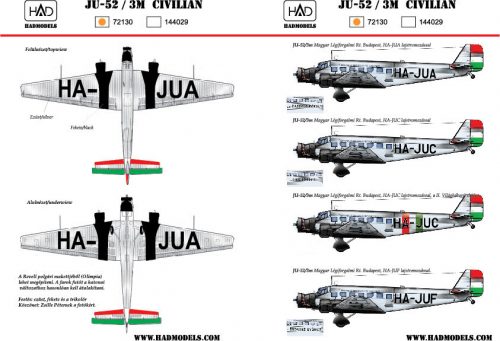 HAD models - Ju-52 civilian (HA-JUA, HA-JUC, HA-JUF)