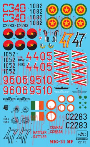 HAD models - Mig-21MF (HUnAF4405,9606,9510,IndianC2283,AngolanC340,Ethiopian1082, 1052)