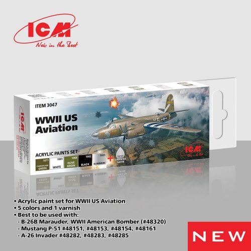 ICM - Acrylic paint set for WWII US Aviation 6 x 12 ml