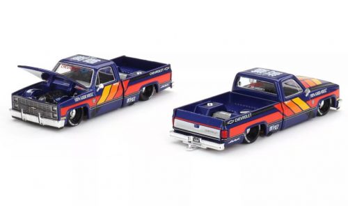 Minigt - 1:64 Chevrolet Silverado Kaido Works V2 1980, Blue With Flames - MINI GT