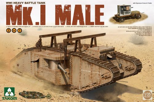 Takom - WWI Heavy Battle Tank Mk.I Male 2 in 1 (with crane and flat trailer)