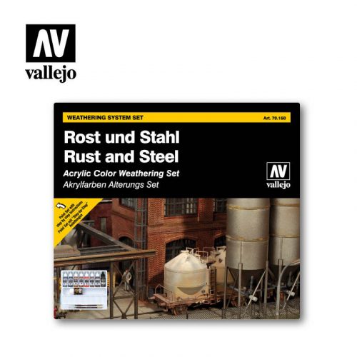 Vallejo - Model Color - Rust & Steel (9) + 2 Brushes Paint set